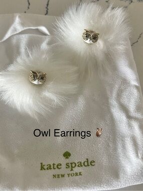 kate spade Owl Earrings Crystals& Enamel Wear as studs or fluffy backing/DustBag